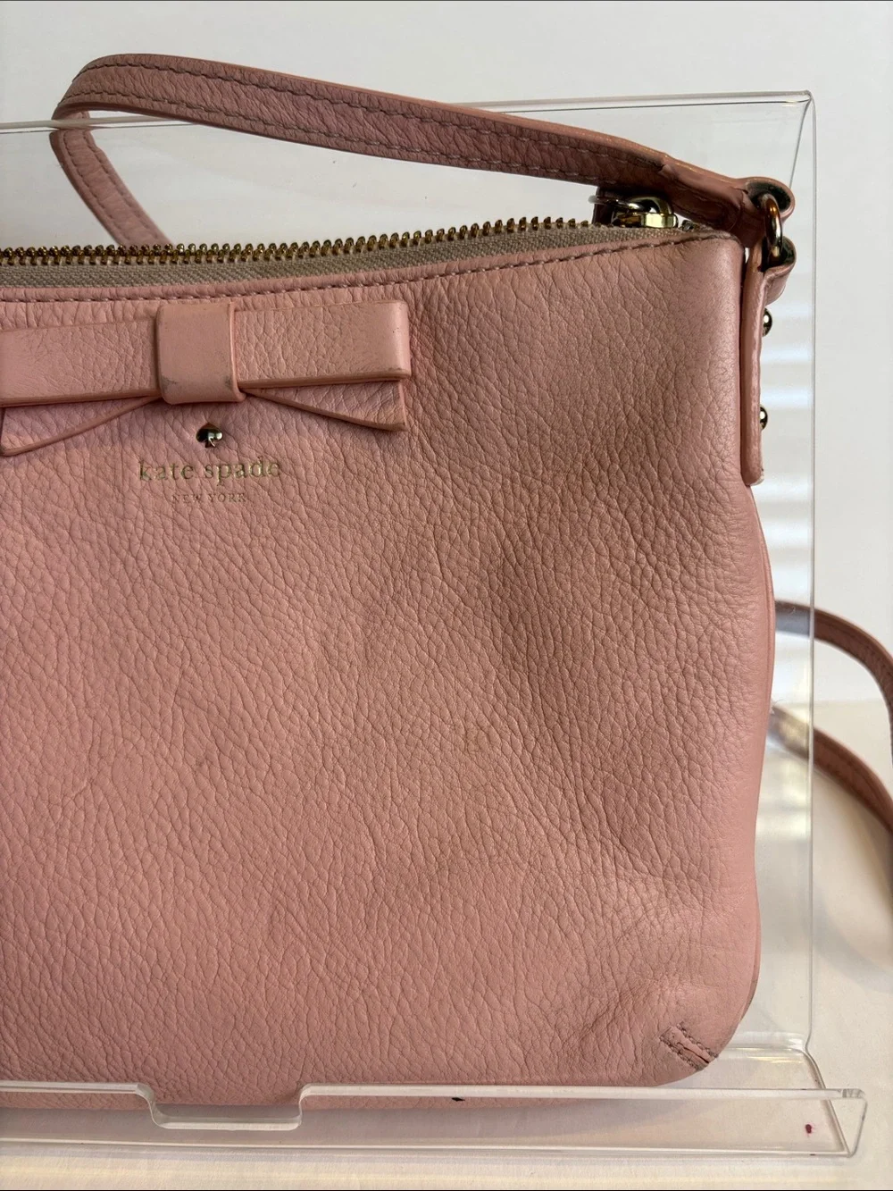kate spade Pink Pebbled Leather Crossbody with Bow Detail